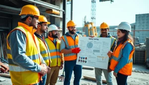 Construction safety training session showcasing diverse workers engaged in learning at a site.