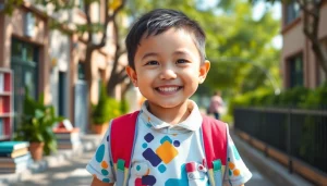 羽倉ランドセルの口コミは、学校へ向かうおしゃれなバックパックを背負った楽しそうな子どもを特徴としています。