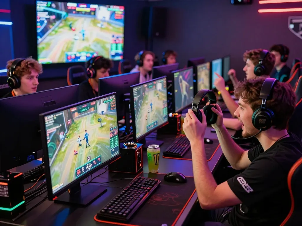 Exciting esports betting experience at hubet88 with players celebrating wins in a vibrant lounge.