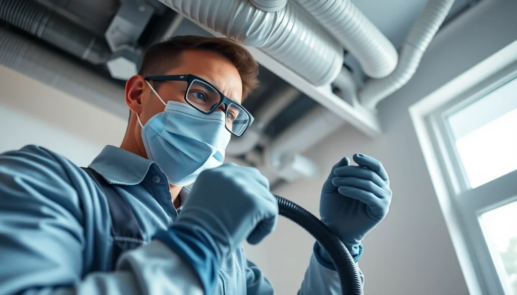 HVAC Cleaning technician using advanced equipment to clean air ducts, ensuring improved indoor air quality.