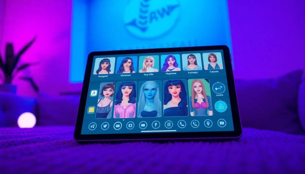 Futuristic NSFW AI girlfriend platform showcasing diverse avatars and vibrant interactions.