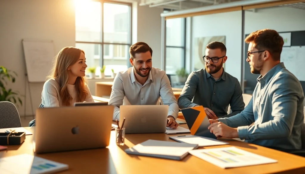 Optimieren Sie offpage seo Strategien durch Teamarbeit in einer modernen Büroumgebung.