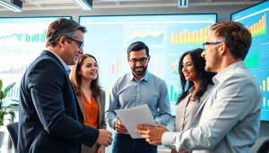 Explore competitive intelligence faqs with a marketing team analyzing data visuals in an office.