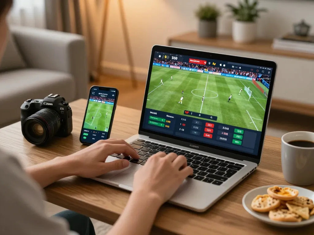 Cakhia users engaging in live sports betting from home with laptop and smartphone.