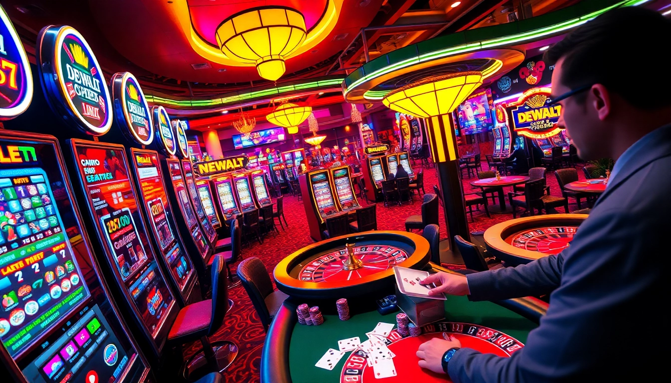 DeWalt tools empowering casino reliability with precision in a vibrant gaming setting.