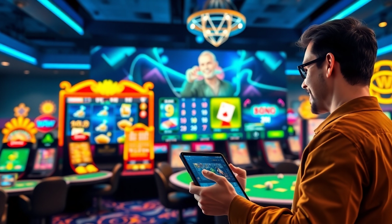 Spieler genießt aufregendes online casino spielen an modernem Gerät mit bunten Slot-Spielen.