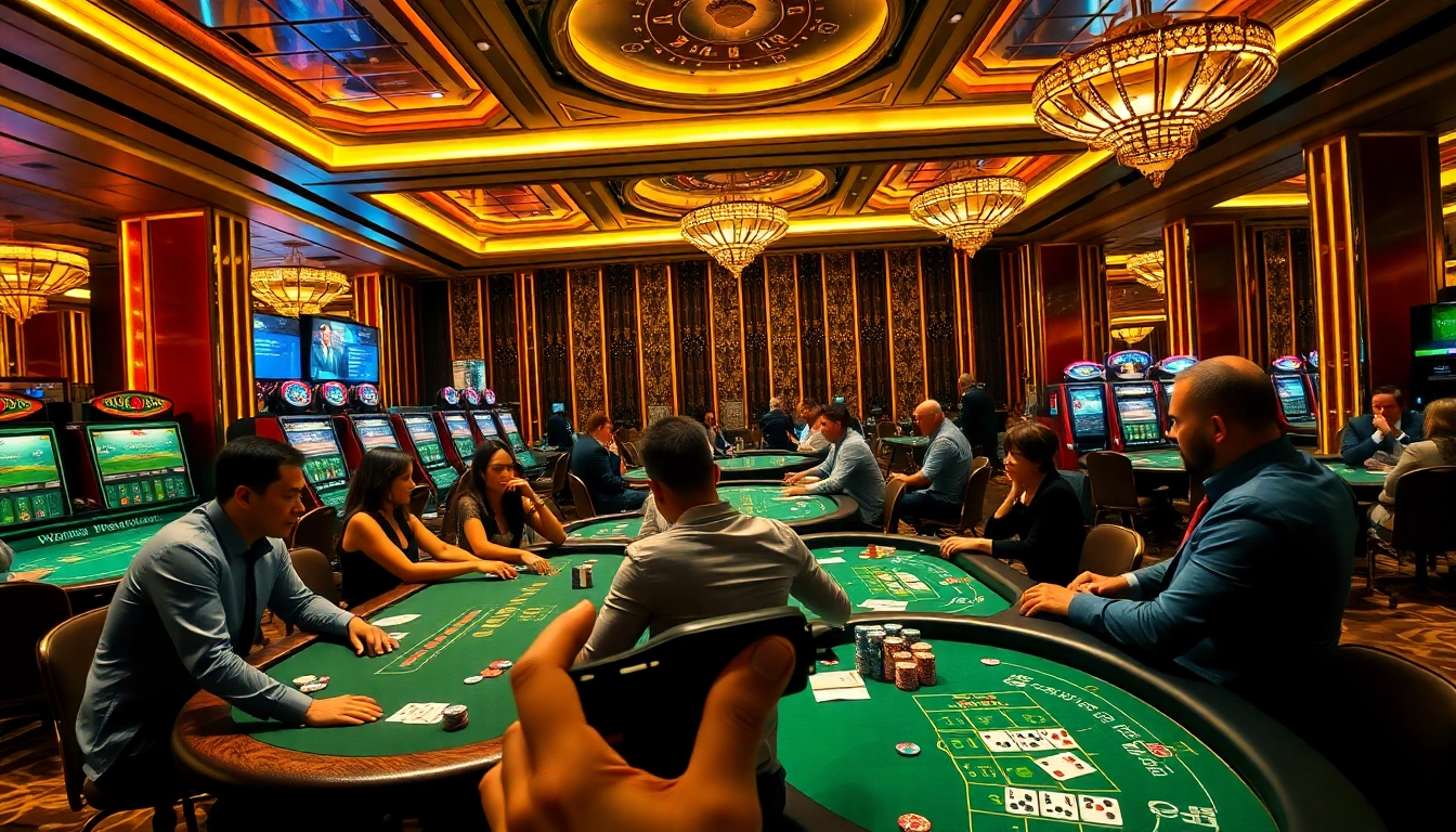 Experience the thrill of 8win with players enjoying games in a vibrant casino atmosphere.