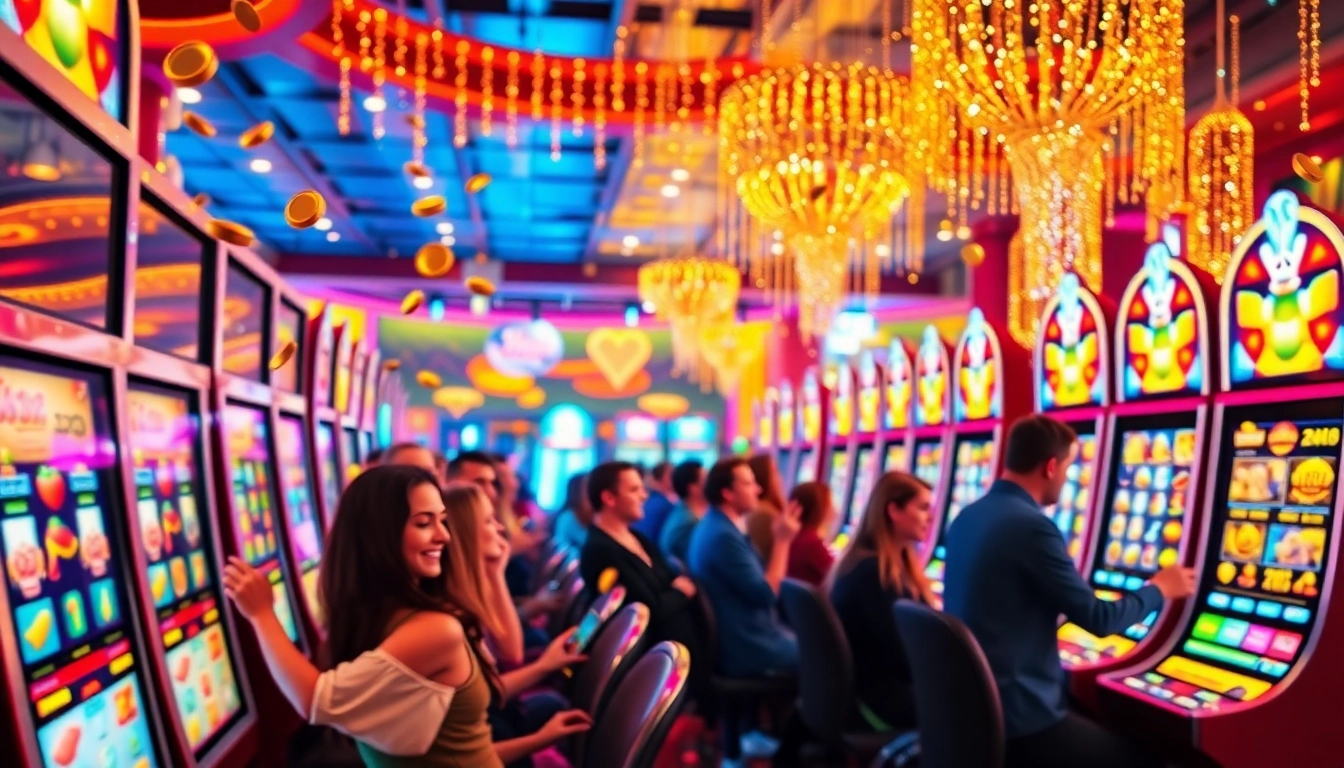 Experience the excitement of Online slots Uk with vibrant gameplay and joyful players in a luxurious casino setting.