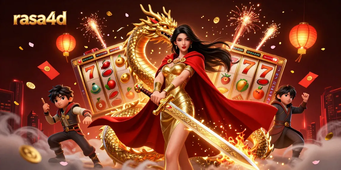 Engage with rasa4d's 3D casino showdown featuring a warrior queen and dynamic slot elements.