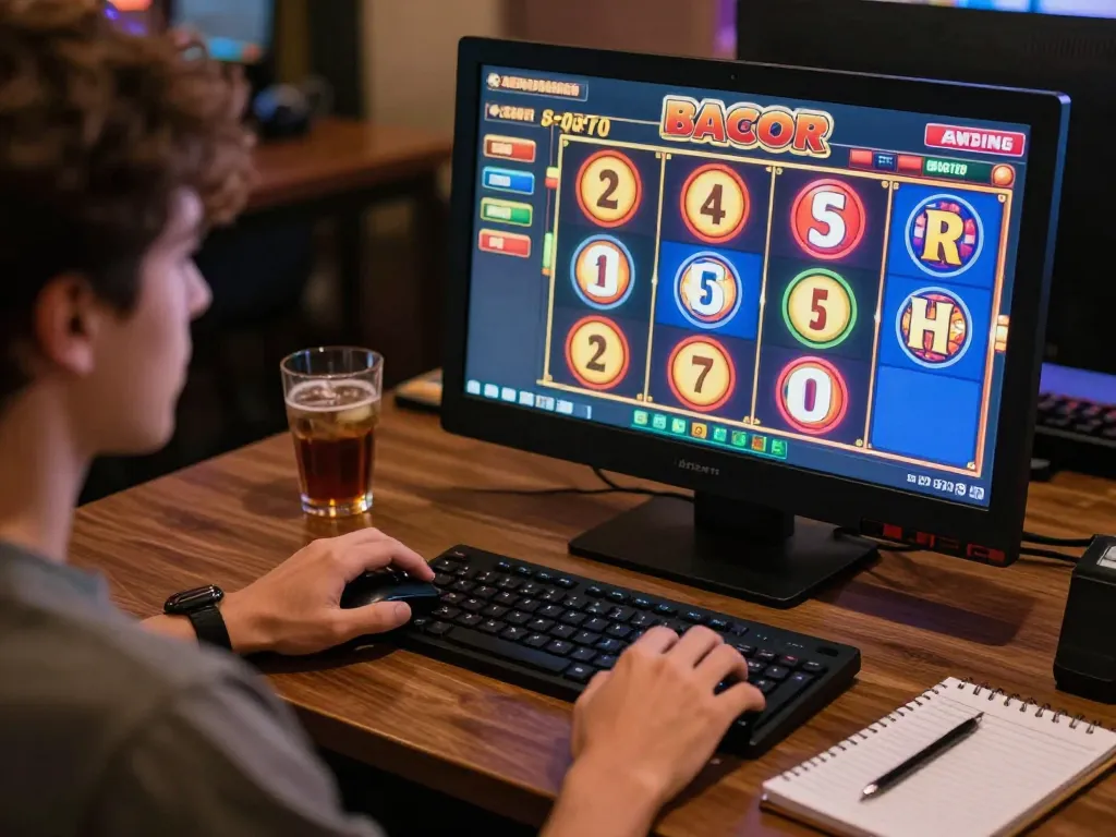 Player engaged in intense online slot gacor gameplay, highlighting the excitement of hitting the spin button.