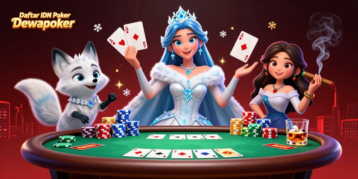 Engage with Daftar IDN Poker Dewapoker in this vibrant 3D illustration featuring poker elements.