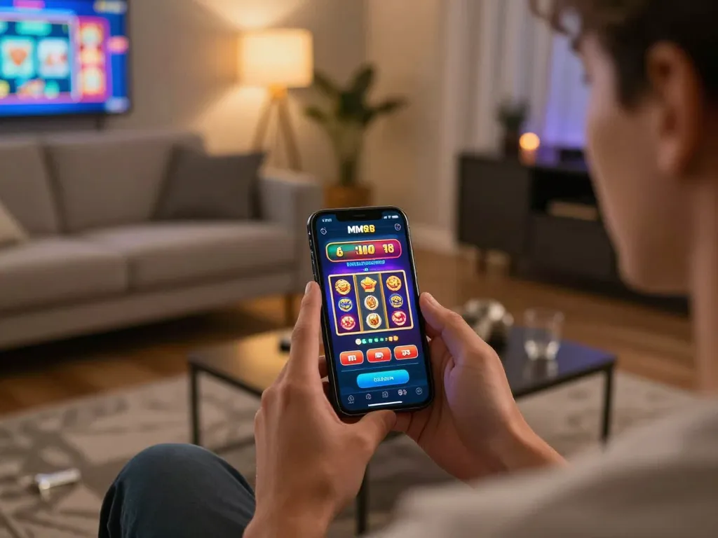 Experience the thrill of link vào MM88 an toàn with vibrant mobile gaming at home in a cozy setting.