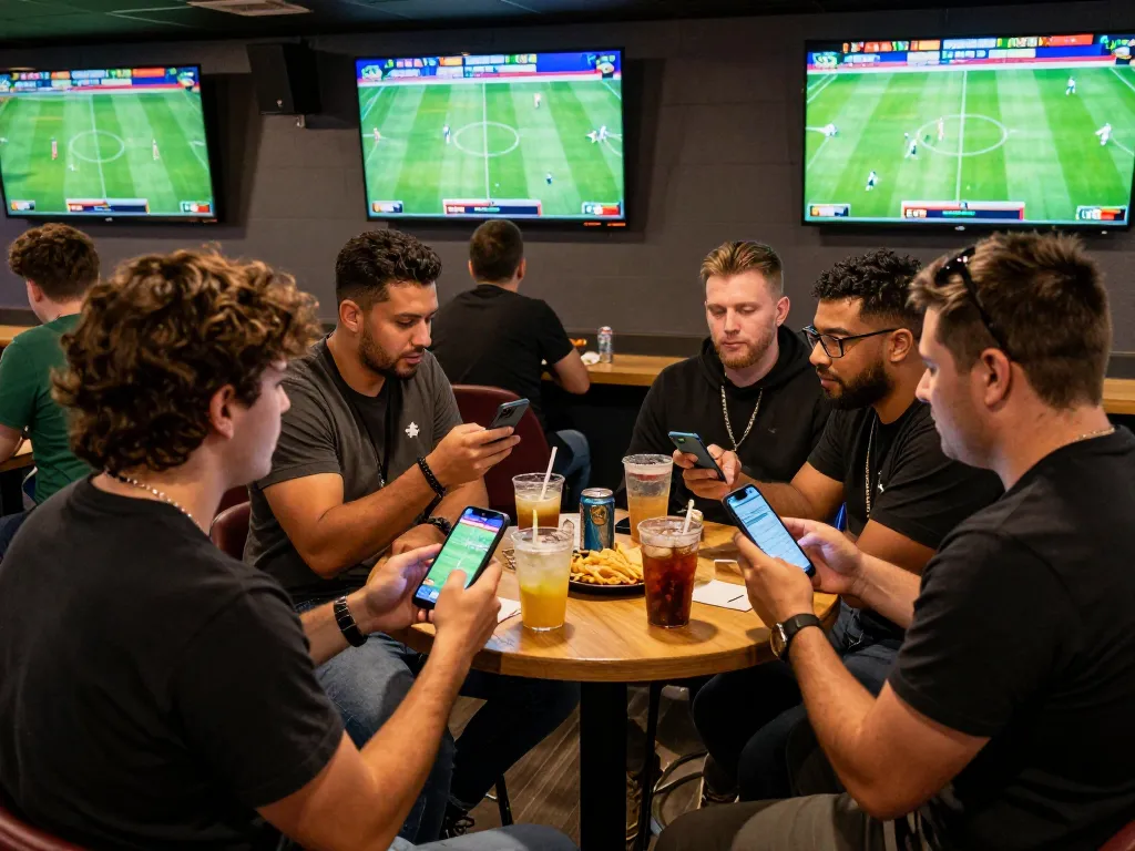 Bong da lu enthusiasts engaging in live sports betting while cheering for their teams.