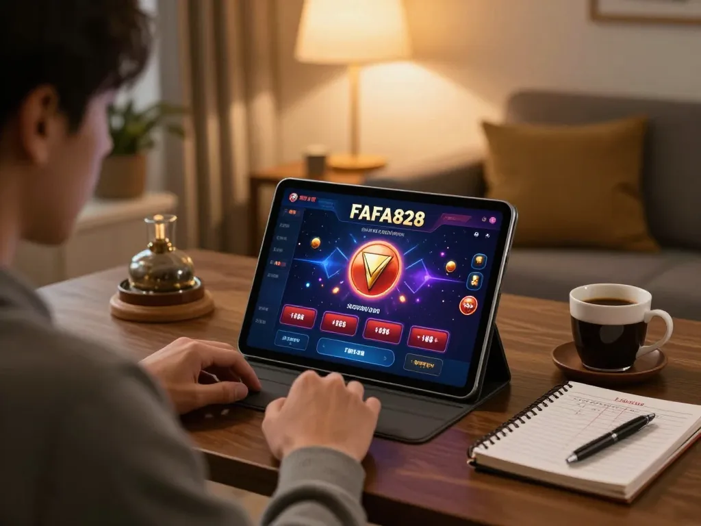 Engaged player experiencing FAFA828 online gaming on tablet in cozy setting