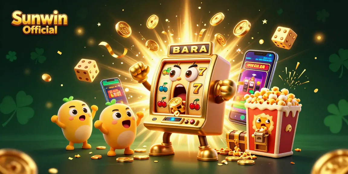 Experience the jackpot excitement at Sunwin Official with a lively scene of playful slot machines and a festive casino atmosphere.
