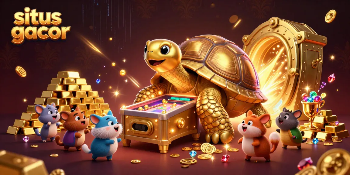 Win big with situs gacor as a colossal golden tortoise leads a vibrant casino adventure.