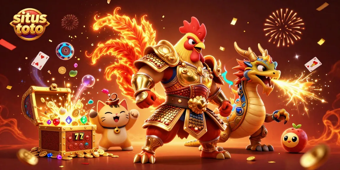 Experience exciting gameplay at situs toto with a powerful rooster warrior and dragon hatchling excitement.