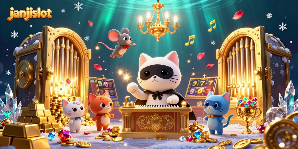 Experience magical gaming with janjislot's vibrant casino illustration featuring treasures and slot reels.
